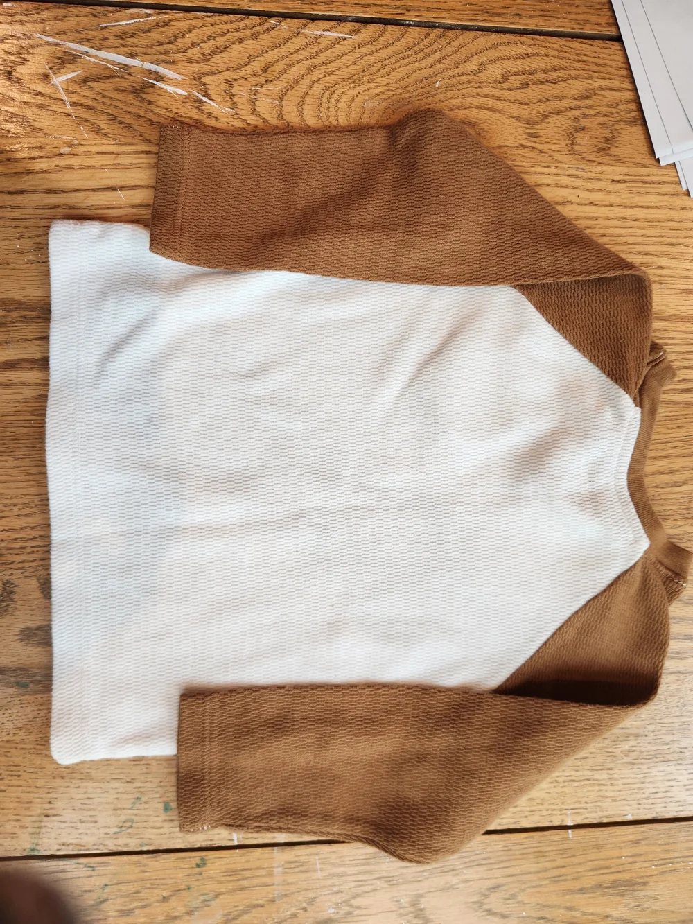 Kids Set Raglan Thermal Top with Tiger Patch - Cream & Brown With Jeans - Picture 3 of 8